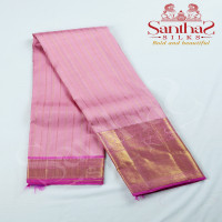 Baby Pink Color Pure Silk Saree in Zig Zag Pattern with Gold Zari Border