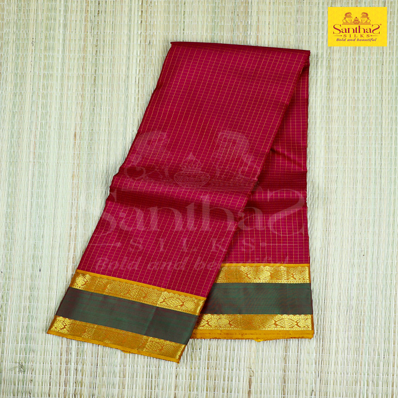 Red Thread Checked Body with Adayarpet Maanthalir Green Border