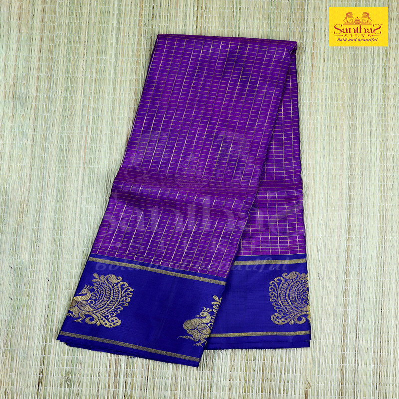 Magenta Body Checked with Violet Adayarpet Annam Butta Border