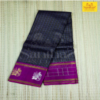 Coffee Brown Body Gold Silver Zari Checked with Magenta Border