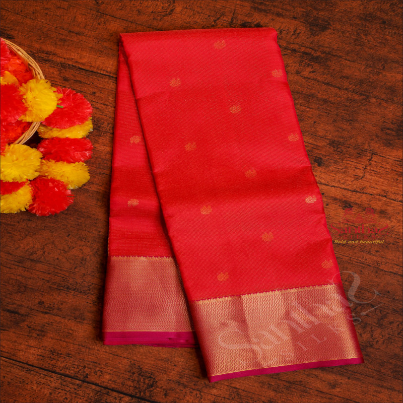 DARK PINK COLOUR BODY WITH ZARI ANNAM BUTTA WITH CONTRAST BLOUSE & BORDER