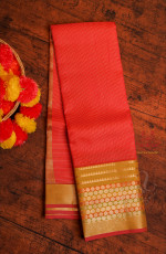 RED COLOUR BODY WITH VAIRA OOSI PATTERN STRIPS AND CONTRAST PALLU & BLOUSE