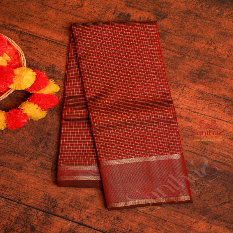 MAROON COLOUR CHECKED BODY WITH SELF BLOUSE & BORDER