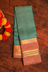 turquoise-blue-colour-body-with-golden-zari-annam-chakkaram-butta-with-contrast-blouse-border