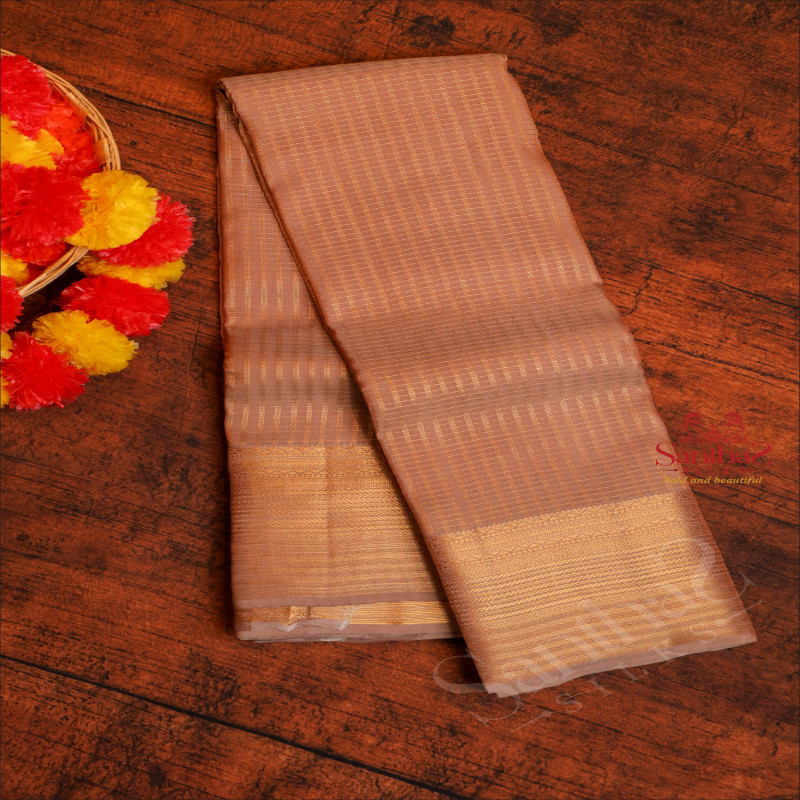 GOLDEN ROSE COLOUR CHECKED BODY WITH GOLDEN ZARI BORDER AND SELF BLOUSE