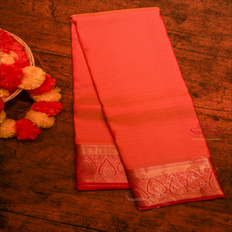 HONEY COLOUR BODY WITH GOLDEN ZARI STRIPS AND CONTRAST PALLU & BLOUSE