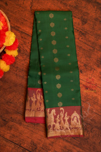 forest-green-colour-body-with-golden-zari-buttas-and-contrast-pallu-blouse