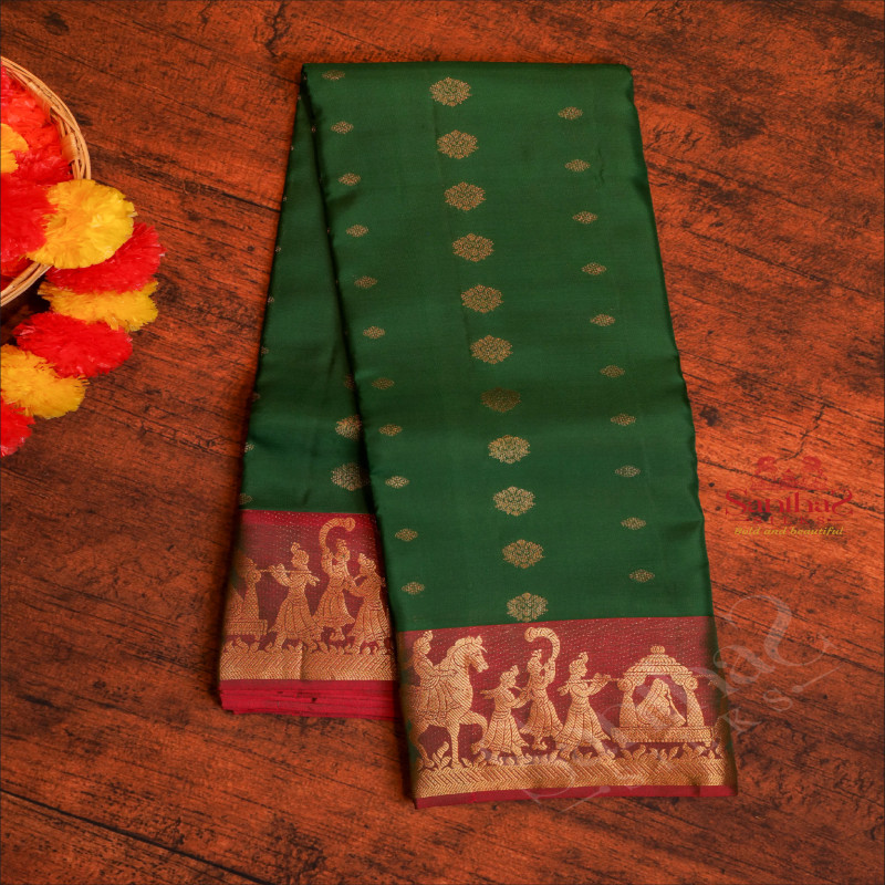 FOREST GREEN COLOUR BODY WITH GOLDEN ZARI BUTTAS AND CONTRAST PALLU & BLOUSE