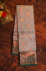 PALE CERULEAN BLUE COLOUR BODY WITH JACQUARD FLORAL EMBOSED WITH CONTRAST BLOUSE & BORDER