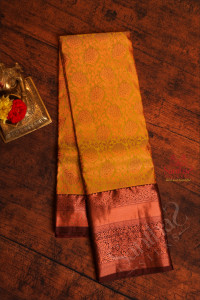 mehandi-green-colour-body-with-jacquard-floral-embosed-with-contrast-dark-red-blouse-border