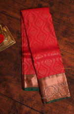 DARK PINK COLOUR BODY WITH JACQUARD FLORAL EMBOSED WITH CONTRAST GREEN BLOUSE & BORDER