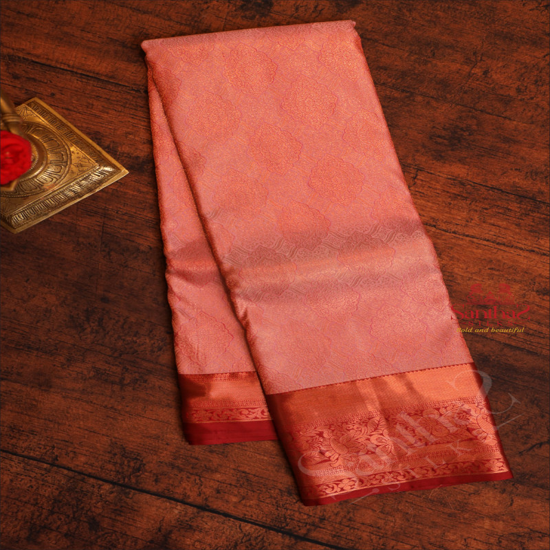 BABY PINK COLOUR BODY WITH JACQUARD FLORAL EMBOSED WITH CONTRAST BLOUSE & BORDER