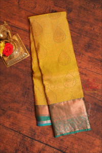 mehandi-green-colour-body-with-jacquard-floral-embosed-with-contrast-blue-blouse-border