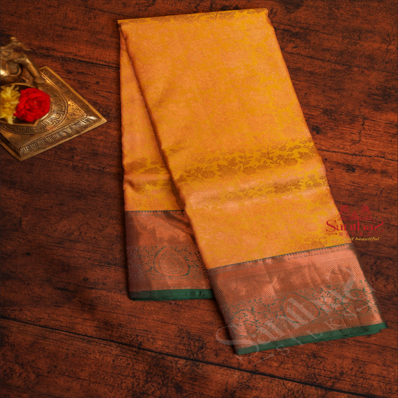 SANDAL COLOUR BODY WITH JACQUARD FLORAL EMBOSED WITH CONTRAST BLOUSE & BORDER