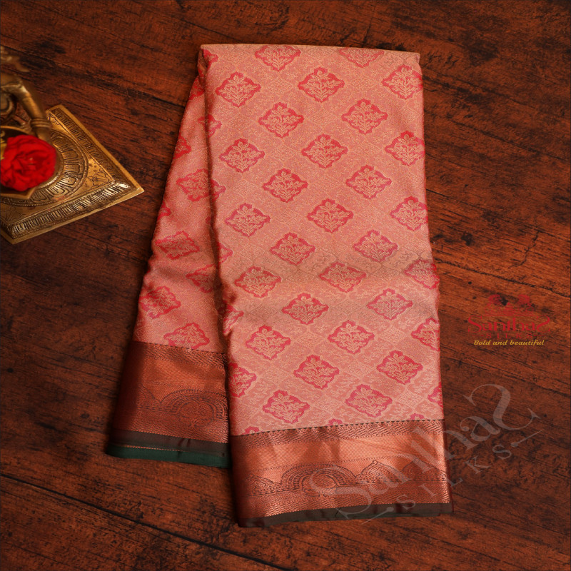 ONION PINK COLOUR BODY WITH JACQUARD FLORAL EMBOSED WITH CONTRAST BLOUSE & BORDER