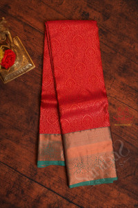 red-colour-body-with-jacquard-floral-embosed-with-contrast-green-blouse-border