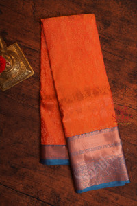 orange-colour-body-with-jacquard-floral-embosed-with-contrast-blouse-border
