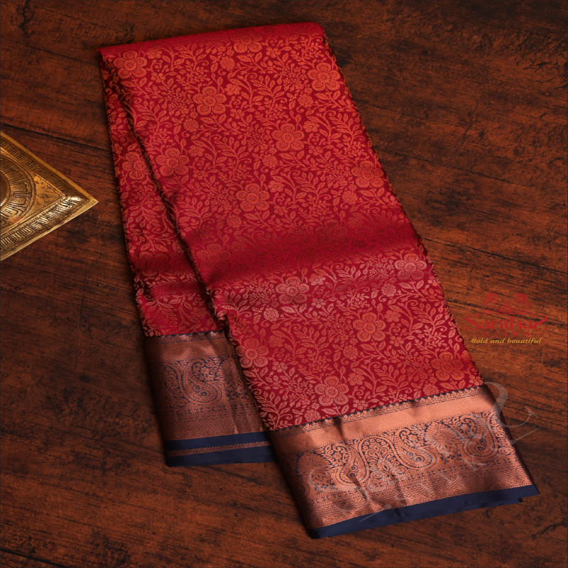 BEETROOT PURPLE COLOUR BODY WITH JACQUARD FLORAL EMBOSED WITH CONTRAST BLOUSE & BORDER