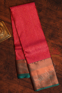 pink-colour-body-with-jacquard-floral-embosed-with-contrast-blouse-border
