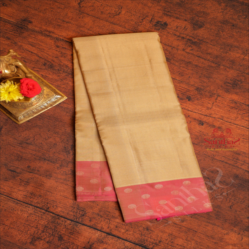 CREAM COLOUR BODY WITH GOLDEN ZARI STRIPS AND CONTRAST PALLU & BLOUSE