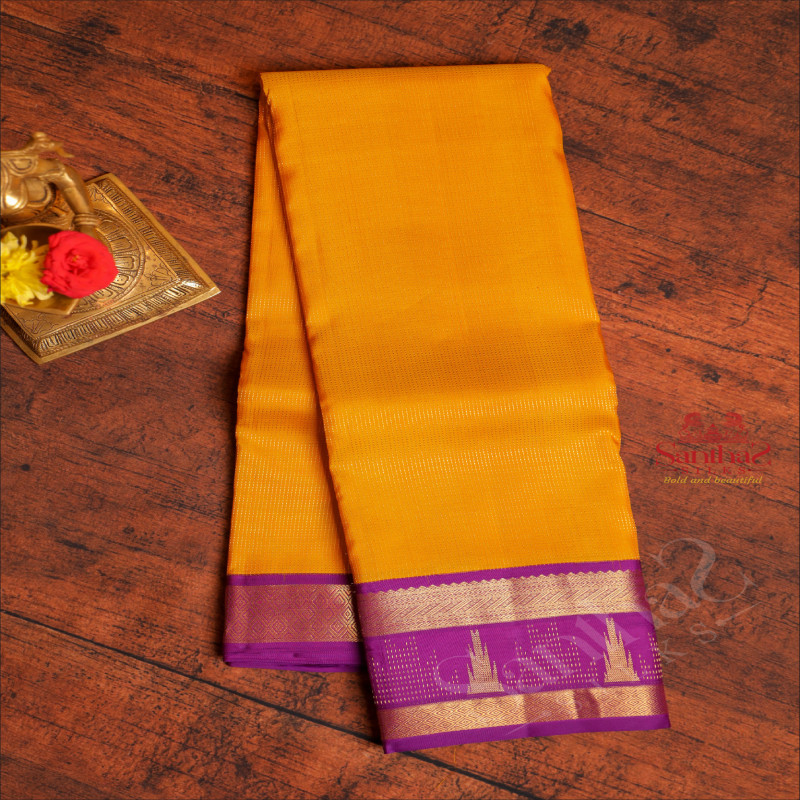 MANGO YELLOW COLOUR BODY WITH VAIRA OOSI PATYTERN STRIPS AND CONTRAST PALLU & BLOUSE