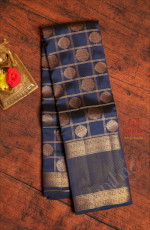 PRUSSIAN BLUE COLOUR BODY WITH GOLDEN ZARI CHECKED BOXES & BUTTAS AND SELF COLOUR PALLU & BLOUSE