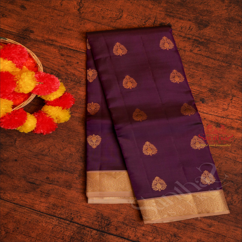 DARK PURPLE COLOUR BODY WITH ZARI BUTTA WITH CONTRAST BLOUSE & BORDER