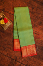 GREEN COLOUR BODY WITH STRIPS WITH CONTRAST BLOUSE & BORDER