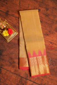 beige-colour-body-with-checked-box-pattern-and-contrast-pallu-blouse