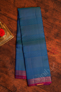 prussian-blue-colour-strips-body-with-contrast-blouse-border