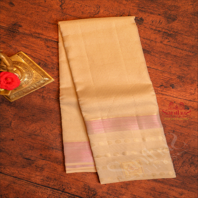 MARSHMALLOW CREAM COLOUR BODY WITH GOLDEN ZARI CHECKED BOXES AND SELF COLOUR PALLU & BLOUSE