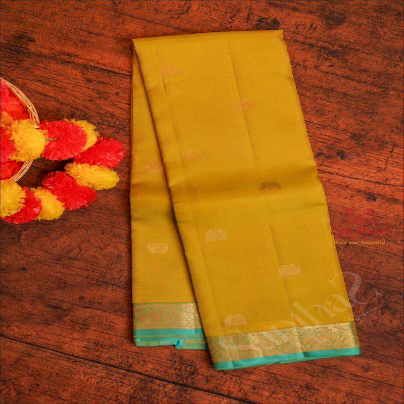 PEAR GREEN COLOUR BODY WITH GOLDEN ZARI BUTTAS AND CONTRAST PALLU & BLOUSE