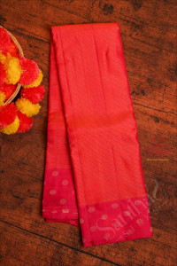 rani-pink-colour-body-with-golden-zari-strips-and-contrast-pallu-blouse
