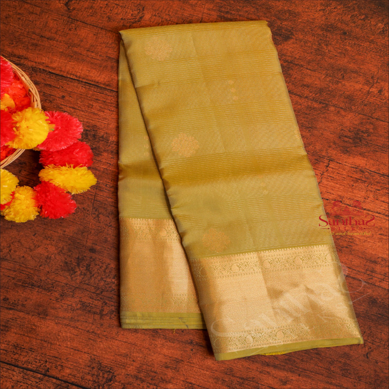 PISTHA GREEN COLOUR BODY WITH ZARI BUTTA WITH CONTRAST BLOUSE