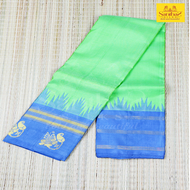 Pista Green horizontal Striped Body with Grey Floral Border