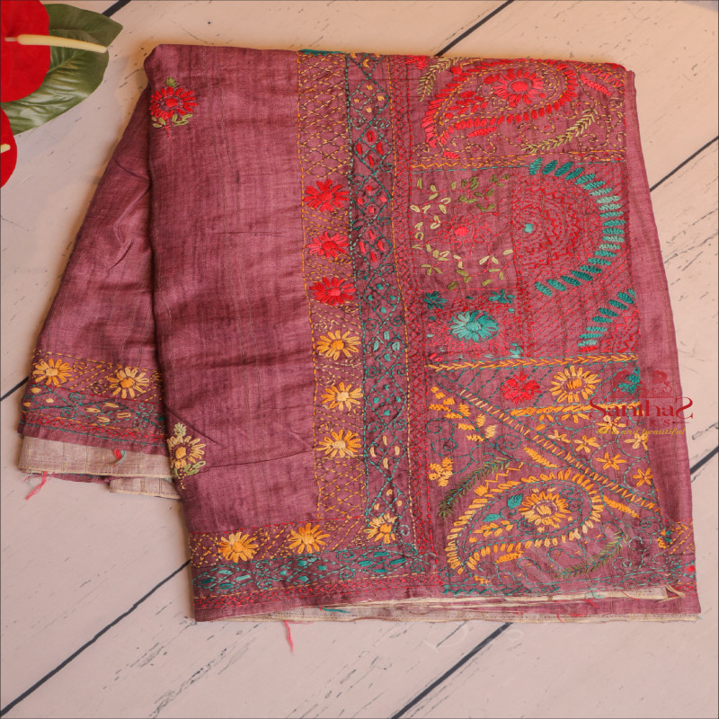 SEMI TUSSAR SAREE WITH LAMBANI WORK IN LIGHT PURPLE COLOUR