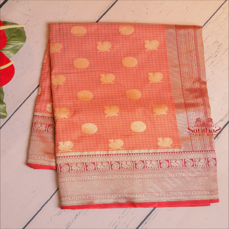 PURE BANARAS SILK SAREE IN SAND PEACH COLOUR