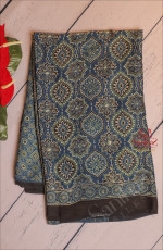 DARK BLUE COLOUR MODAL SILK IN AJRAKH PRINT