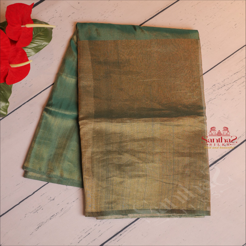 GREEN TISSUE BANARAS SILK SAREE WITH BUTTAS