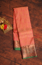 PEACH PINK COLOUR BODY WITH JACQUARD FLORAL EMBOSED WITH CONTRAST BLOUSE & BORDER