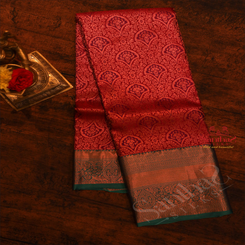 ROSE COLOUR BODY WITH JACQUARD FLORAL EMBOSED WITH CONTRAST BLOUSE & BORDER