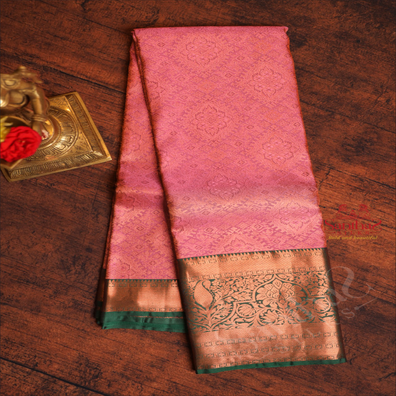 ROSE MILK COLOUR BODY WITH JACQUARD FLORAL EMBOSED WITH CONTRAST BLOUSE & BORDER