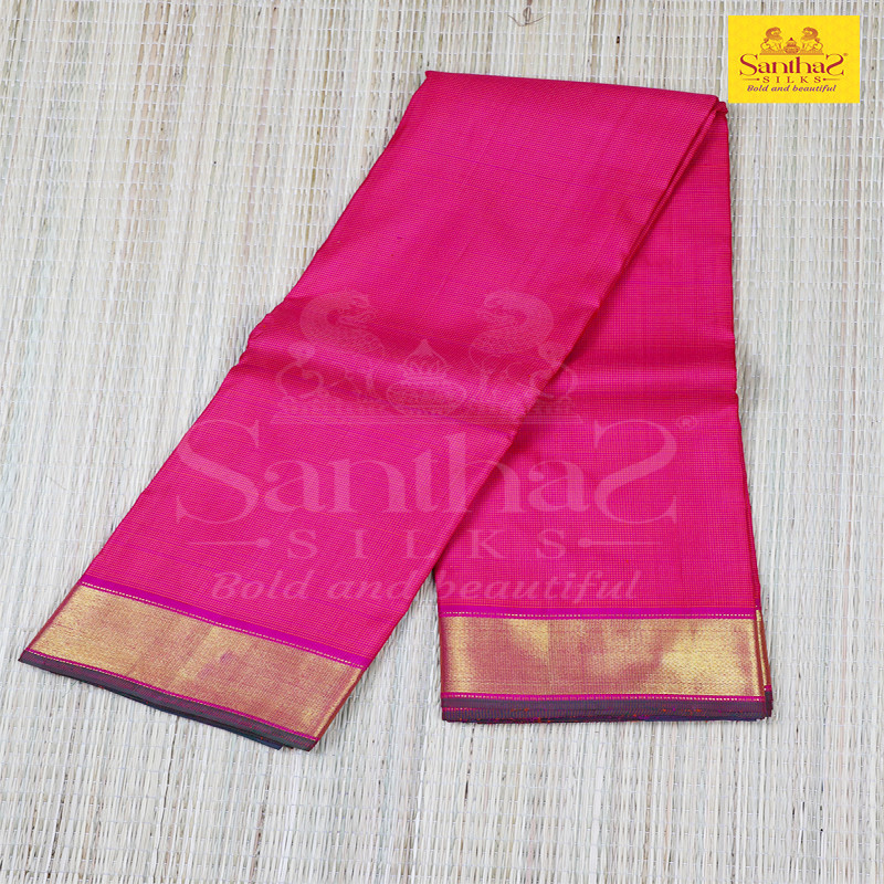Mangalagiri Tiny Checked Pink Body with Pinkish Green Getti Border