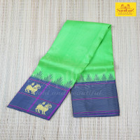 Parrot Green Horizontal Striped Body with Yalli Butta Checked Border