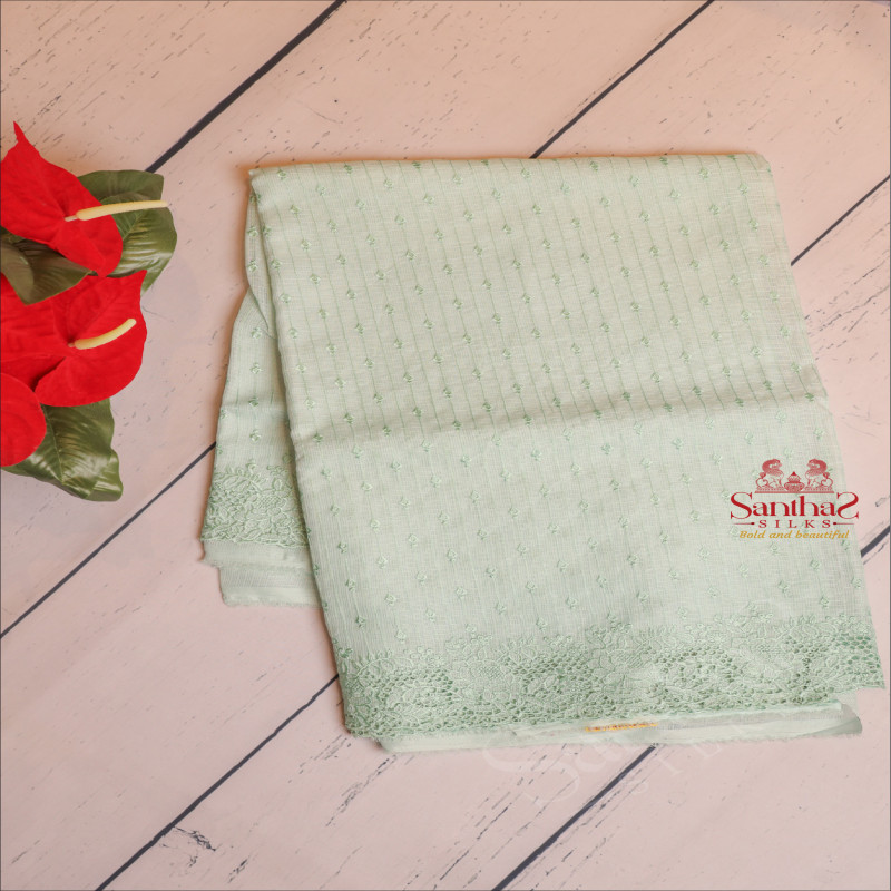 KOTA COTTON SAREE WITH CUT WORK EMBORIDERY IN AERO BLUE COLOUR