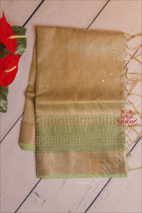 kota-tissue-saree-in-lime-green-colour-with-mirron-work-emboridery-and-golden-zari-border