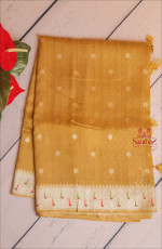 SEMI BANARAS SILK SAREE IN BITTER LEMON WITH PAITHANI DESIGN BORDER