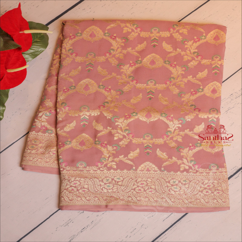 GEORGETTE BANARAS SAREE IN LIGHT PURPLE COLOUR WITH SELF COLOUR BLOUSE