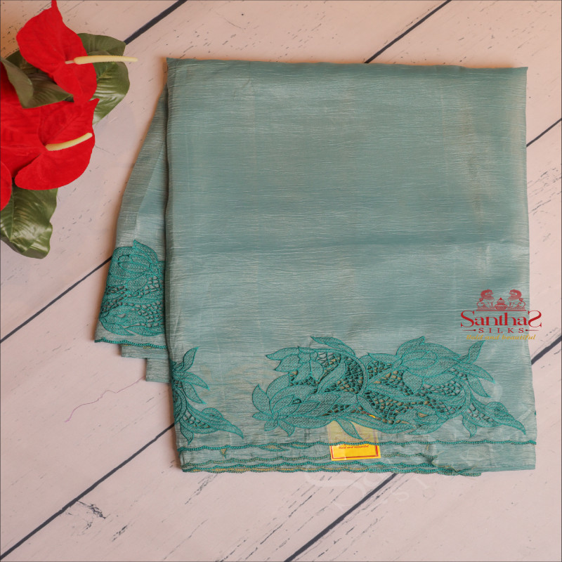 CRUSH MATERIAL SAREE WITH CUT WORK EMBORIDERY IN ULTRA MARINE COLOUR