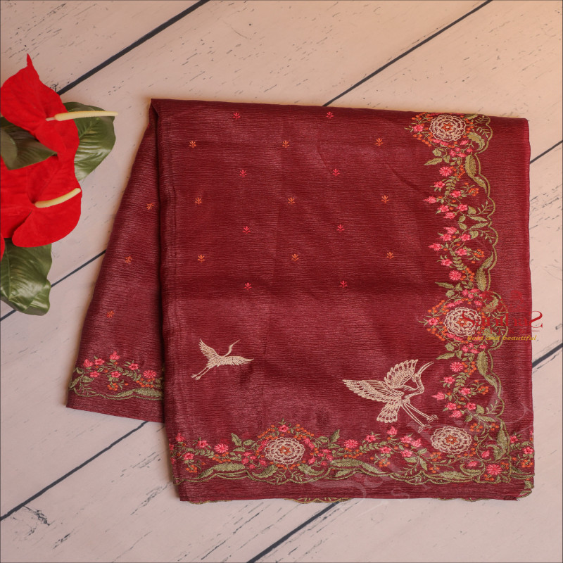 CRUSH MATERIAL SAREE WITH EMBORIDERY WORK IN MAGENTACOLOUR